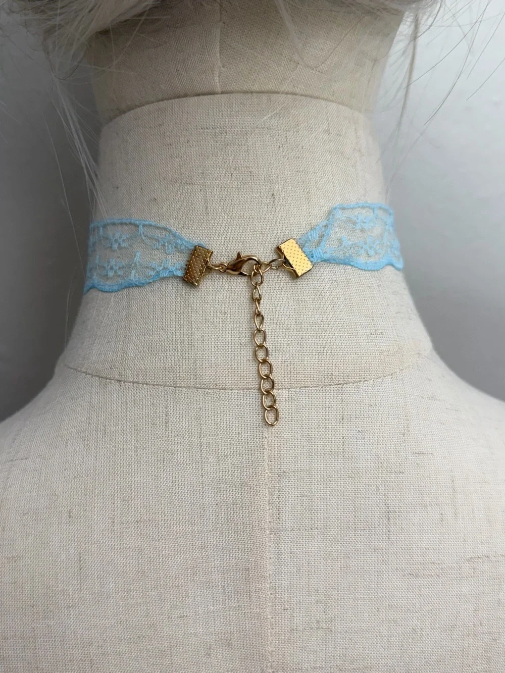 Blue Lace Choker Necklace Sheer Floral Coquette Fairycore Y2K Adjustable
